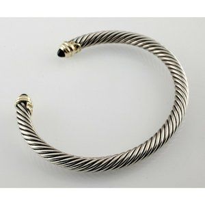 David Yurman Sterling Silver Onyx Cuff Bracelet w/ 14k Yellow Gold Accents